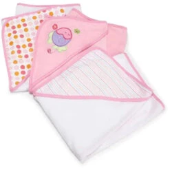 Spasilk - 3Pk Soft Terry Hooded Towel Set, Pink Fish