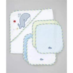 Spasilk - 4Pk Hooded Towel & 4Pk Washcloths, Blue Whale -Macro Baby Store spasilk hooded towel 4 washcloths blue whale image 7