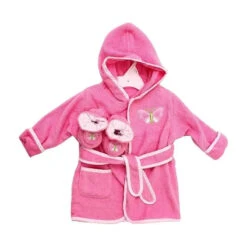 Spasilk - Terry Bathrobe With Booties, Pink Butterfly