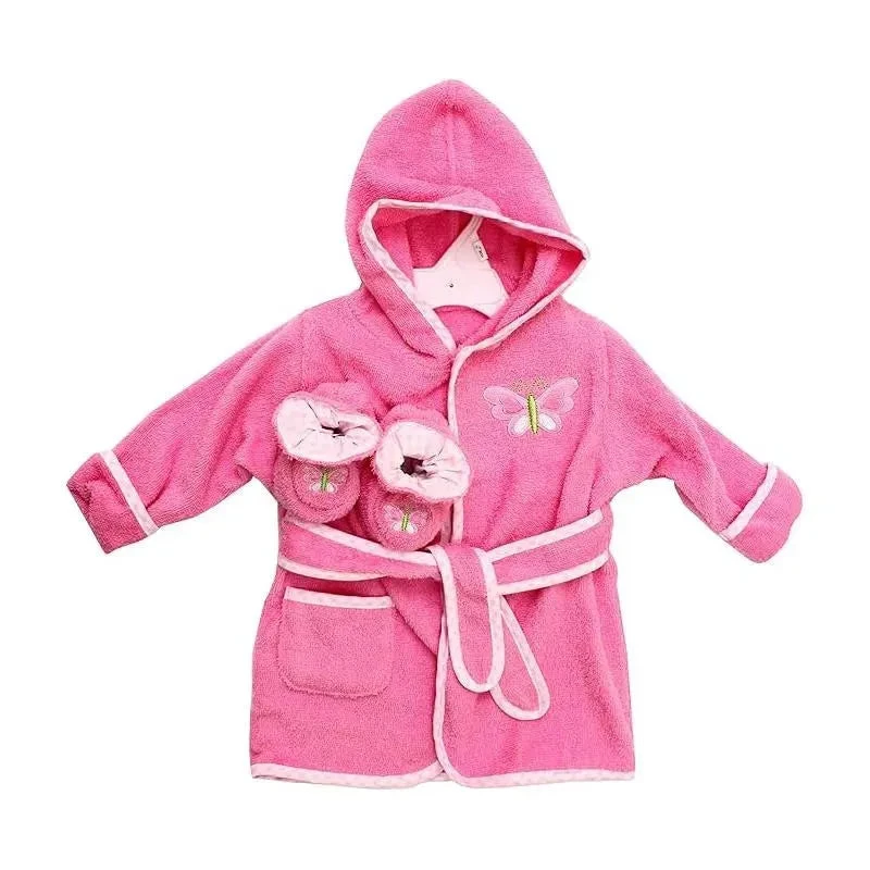 Spasilk - Terry Bathrobe With Booties, Pink Butterfly 3 Spasilk - Terry Bathrobe With Booties, Pink Butterfly