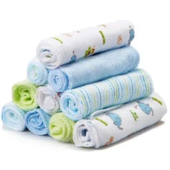 Spasilk Washcloth Set 10-Pack, Blue Elephant