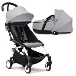 Stokke - Yoyo³ Stroller Bundle, Black And White Frame | Stone 6+ Color Pack | Stone Bassinet