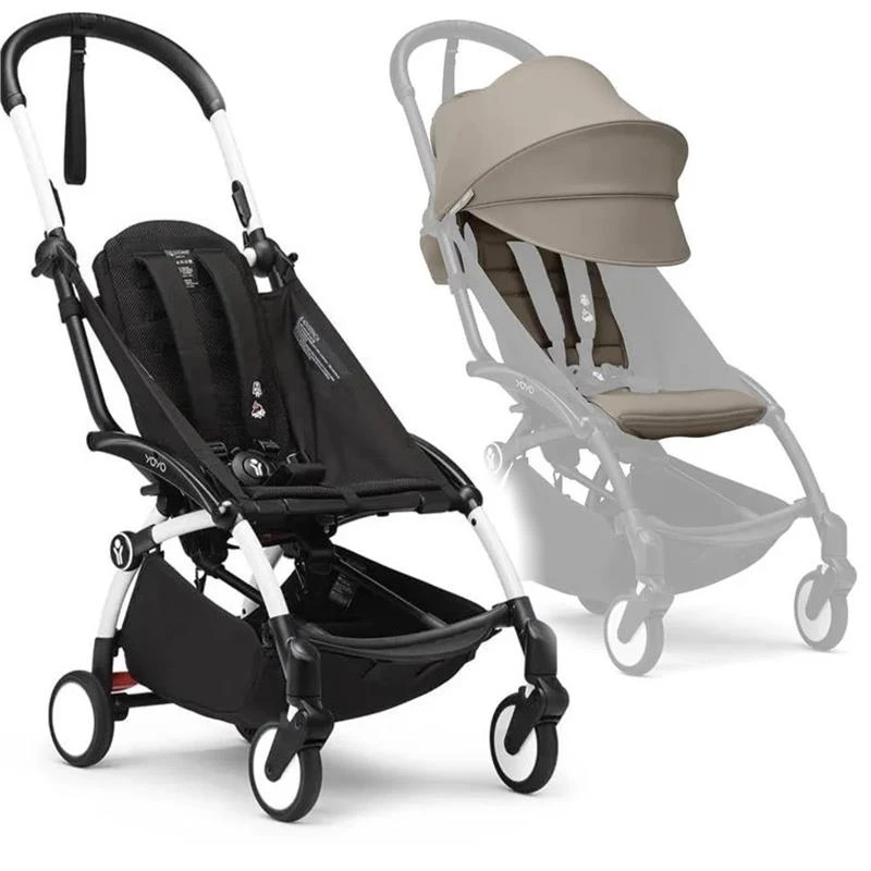 Stokke - Yoyo³ Stroller Bundle, Black And White Frame & Taupe 6+ Color Pack 3 Stokke - Yoyo³ Stroller Bundle, Black And White Frame & Taupe 6+ Color Pack