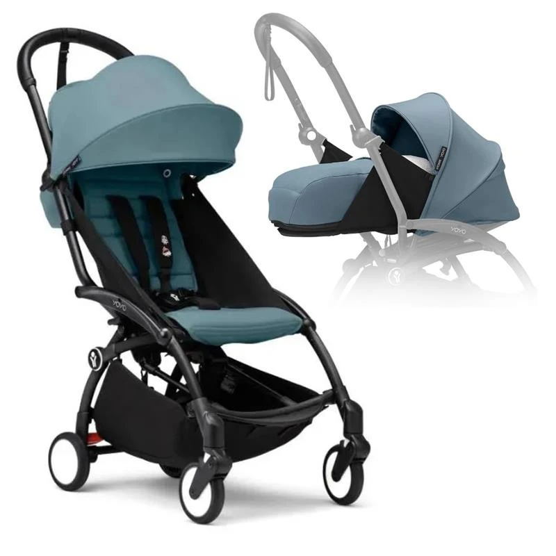 Stokke - Yoyo³ Stroller Bundle, Black Frame | Aqua 6+ Color Pack | Aqua Newborn Pack 3 Stokke - Yoyo³ Stroller Bundle, Black Frame | Aqua 6+ Color Pack | Aqua Newborn Pack