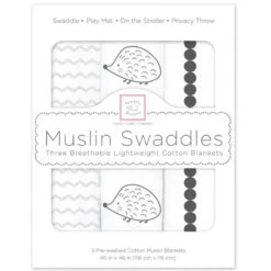 Swaddle Designs - 3Pk Muslin Swaddle Blankets, Hedgehog & Bumpkin