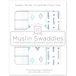 Swaddle Designs - 3Pk Muslin Swaddle Blankets, Indigo Denim