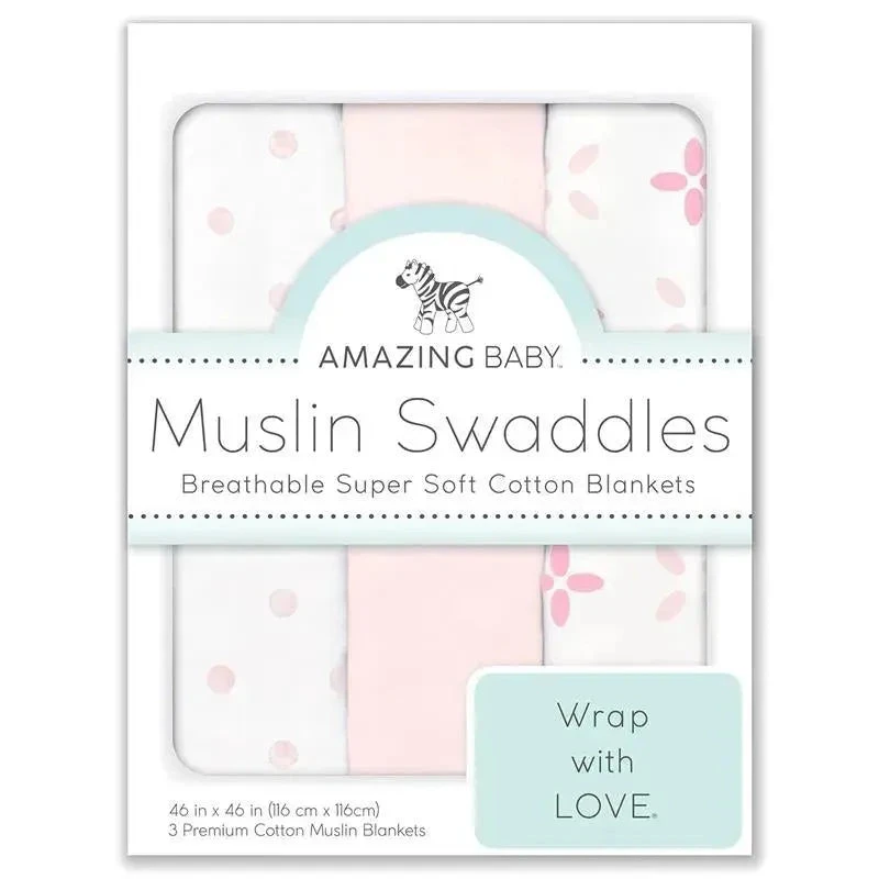 Swaddle Designs - 3Pk Muslin Swaddle Blankets, Pink Springfield 4 Swaddle Designs - 3Pk Muslin Swaddle Blankets, Pink Springfield - Image 2
