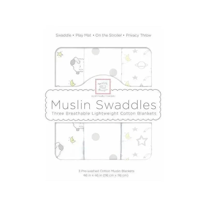 Swaddle Designs - Muslin Swaddle Blankets, Little Lambs Goodnight (Set Of 3) 3 Swaddle Designs - Muslin Swaddle Blankets, Little Lambs Goodnight (Set Of 3)