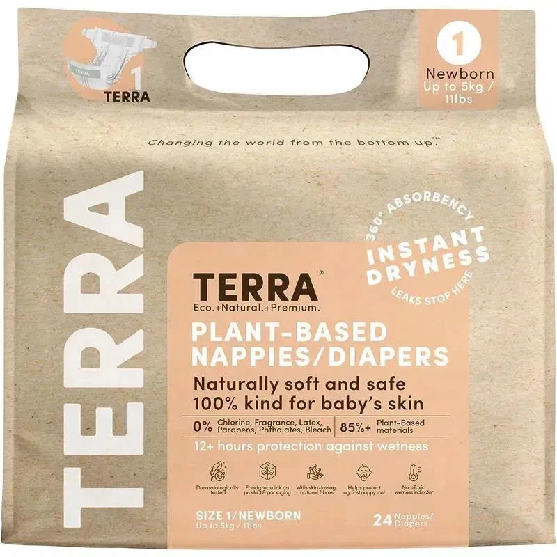 Terra - 24Ct Newborn Diapers 85% Plant-Based, Size 1 3 Terra - 24Ct Newborn Diapers 85% Plant-Based, Size 1