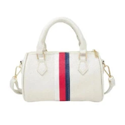 Tiny Treats - Leather Striped Duffle Handbag, White