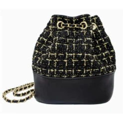 Tiny Treats - Tweed Drawstring Backpack Bag, Black