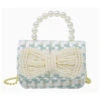 Tiny Treats - Tweed Pearl Handle Bow Purse, Blue
