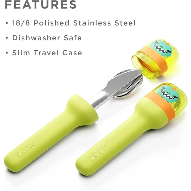 Zoku - Kids Pocket Utensil Set, Green Dino 4 Zoku - Kids Pocket Utensil Set, Green Dino - Image 2