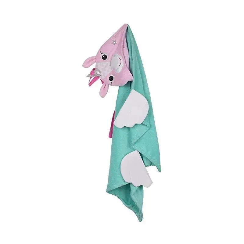 Zoocchini Kids Plush Terry Hooded Bath Towel Allie The Alicorn, Pink/Green 4 Zoocchini Kids Plush Terry Hooded Bath Towel Allie The Alicorn, Pink/Green - Image 2